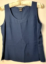 Citron Santa Monica Silk Tank Top Shell PM Navy Blue Textured Quiet Luxury Layer