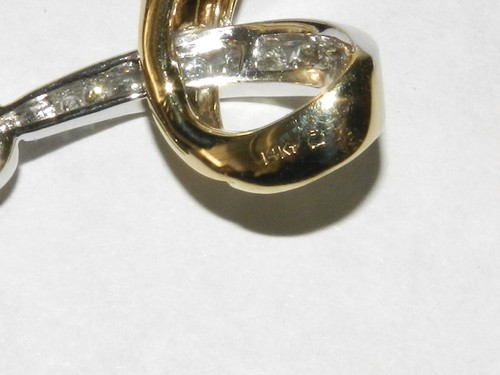 14k Two Tone Gold Genuine .45 Ct Diamond Ribbon Design Slide Charm Pendant - Picture 4 of 5