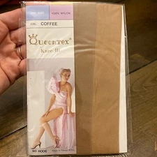 Queentex knee hi nylon stockings vintage new in package knee high coffee OS