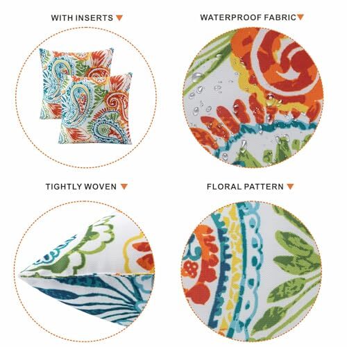 Outdoor Pillow Covers Set of 2 Waterproof 18" x 18" (Pack of 2) Paisley Print - Picture 4 of 7