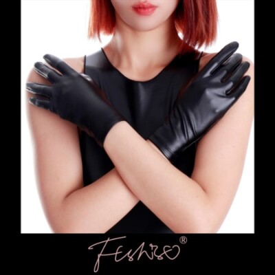 PU Leather Gloves Wrist Length Full Finger Matte Elastic Glove Latex Costumes