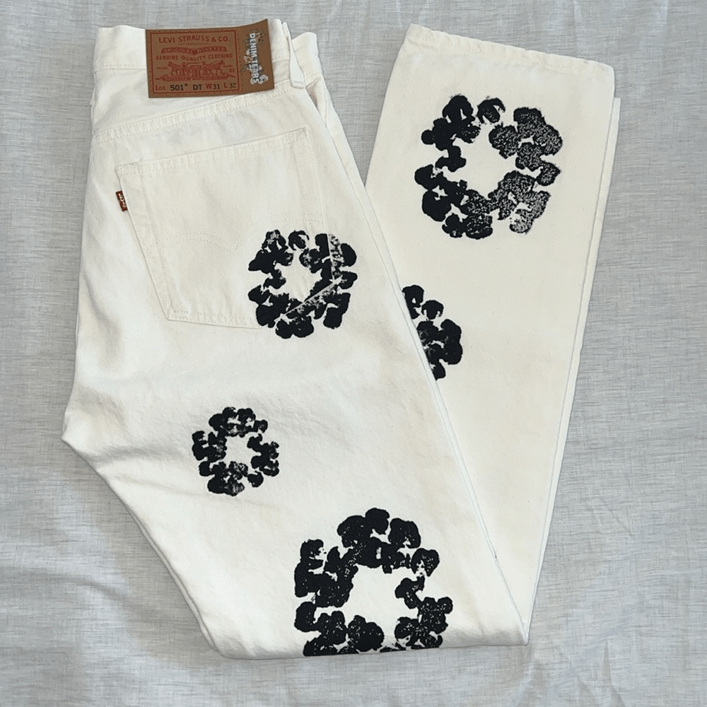 Denim Tears x Levi's Men's Cotton Wreath Chainstitch Jeans Denim Tears x Levi's Men's Cotton Wreath Chainstitch Jeans