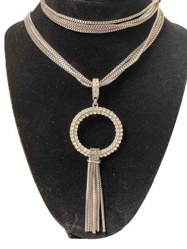 Vintage necklace 4 Strand Faceted box chain modernist AB crystals Pendant 36”