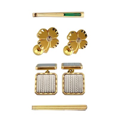 Antique Charles Murat cufflinks and tie clip / bar lot of 4 France gold plated