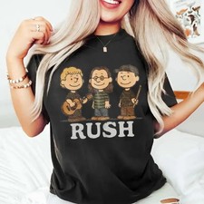 Rush x Peanuts Retro T-Shirt Geddy Lee Alex Lifeson Neil Peart Rock Band Vintage