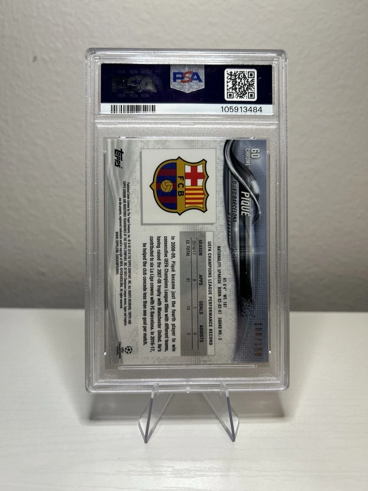 Gerard Pique 2017-18 Topps Chrome UCL Blue Refractor /150 PSA 10 Gem MT - Image 2 of 2