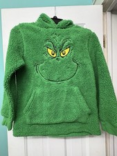 Grinch Holiday Hoodie Sweatshirt Youth L 10-12 Green Fuzzy Fleece