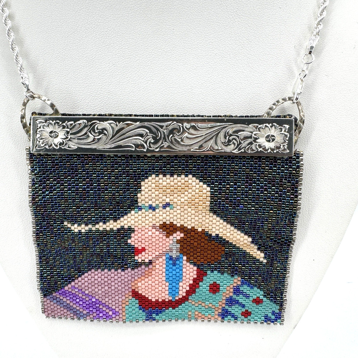 Kathi Turner Artisan Hand Beaded Necklace Southwestern Cowgirl Sterling Silver View 3