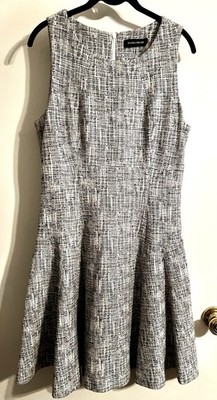 Ivanka Trump Fit and Flare Black White Tweed Sleeveless Dress-Size 12