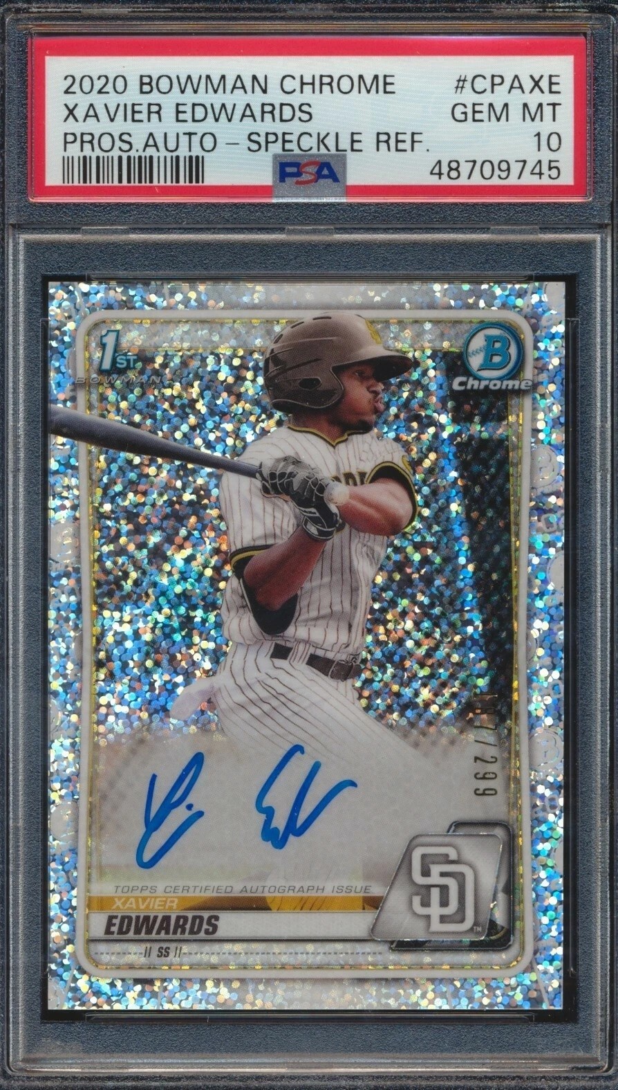 Xavier Edwards 2020 Bowman Chrome Speckle Refractor RC AUTO #D 187/299 PSA 10