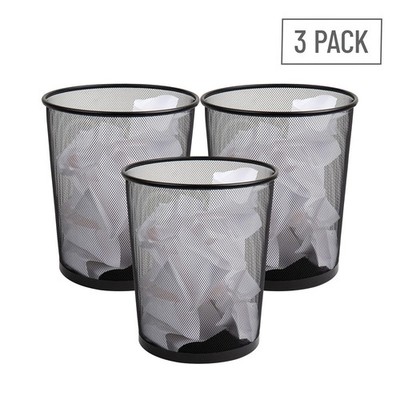 Mind Reader Mesh Trash Can, Set of 3, Waste Paper Basket, Round, Office, Metal