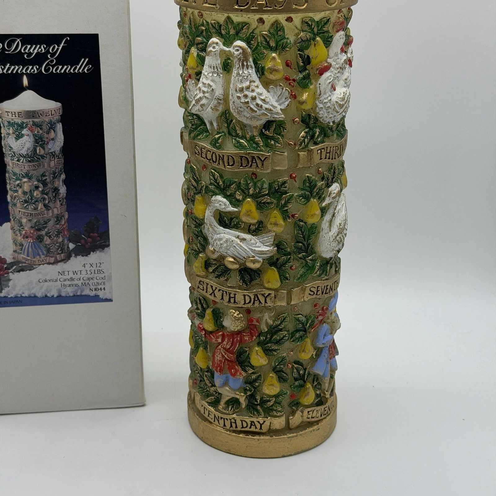 Large Candle 12 Twelve Days of Christmas Vintage Cottagecore Partridge Birds - product detail image 3