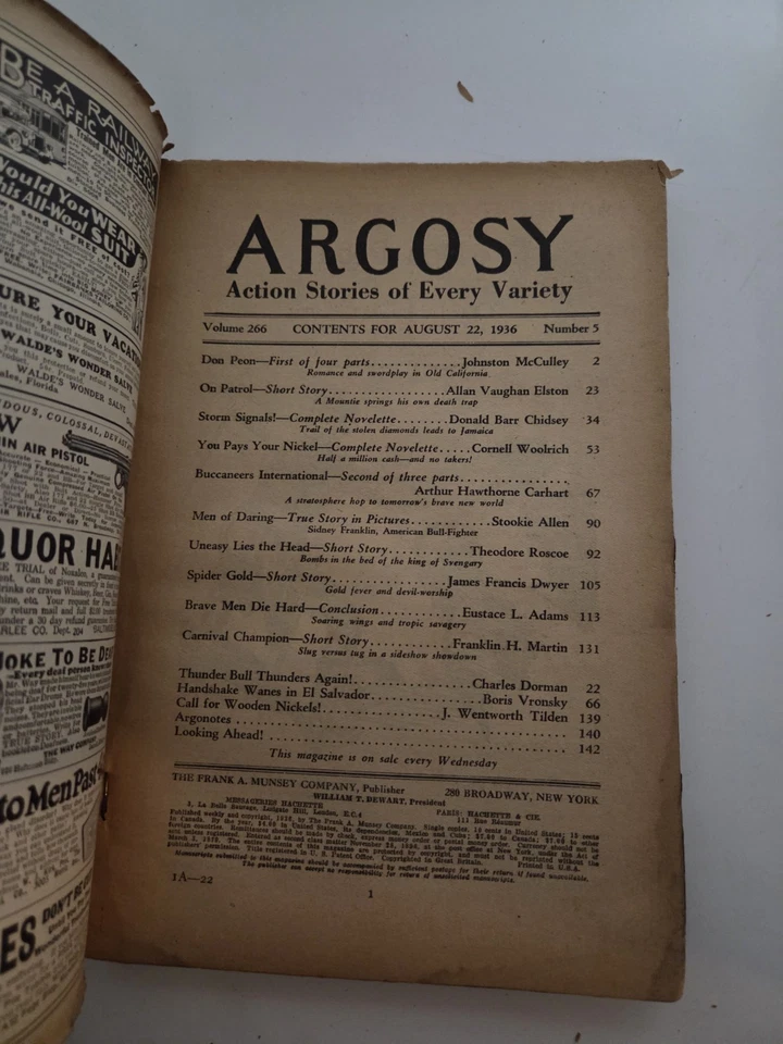 Argosy Weekly Pulp Magazine August 22nd 1936 - Image 4 of 4