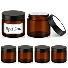 2 oz Glass Jars with Lids, 6 Pack Amber Glass Jars with Black Lids Leakproof ...