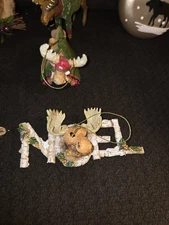 Moose Christmas Tree Wooden/Glass Ornaments Antlers 8 Pieces