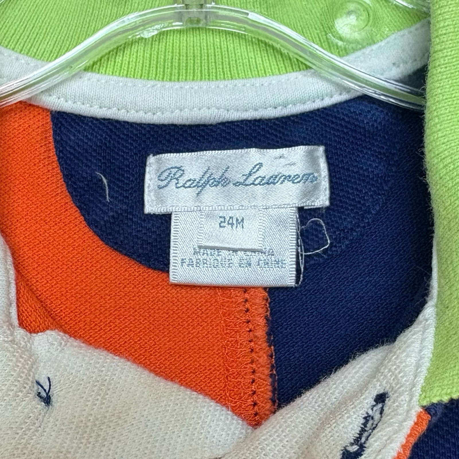Polo Ralph Lauren polo taglia 24M Big Pony blu navy arancione verde colorblock