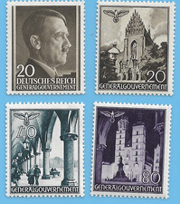 German 1941 3rd Reich Swastika Poland Hitler Buildings Stamp Lot MNH WW2 ERA #72