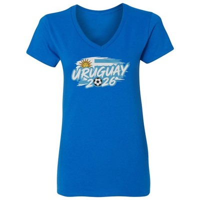 Uruguay Tribute Flag Graphic - 2026 Soccer Fans Ladies' V-Neck Tshirt