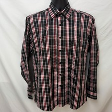 BURBERRY LONDON BLACK RED PLAID CHECK BUTTON DOWN DRESS SHIRT SIZE 16 32-33