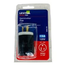 Leviton Black  White Plug NEMA 5-15P 15A 125V 2P 3W Grounded Connector 5266-CS
