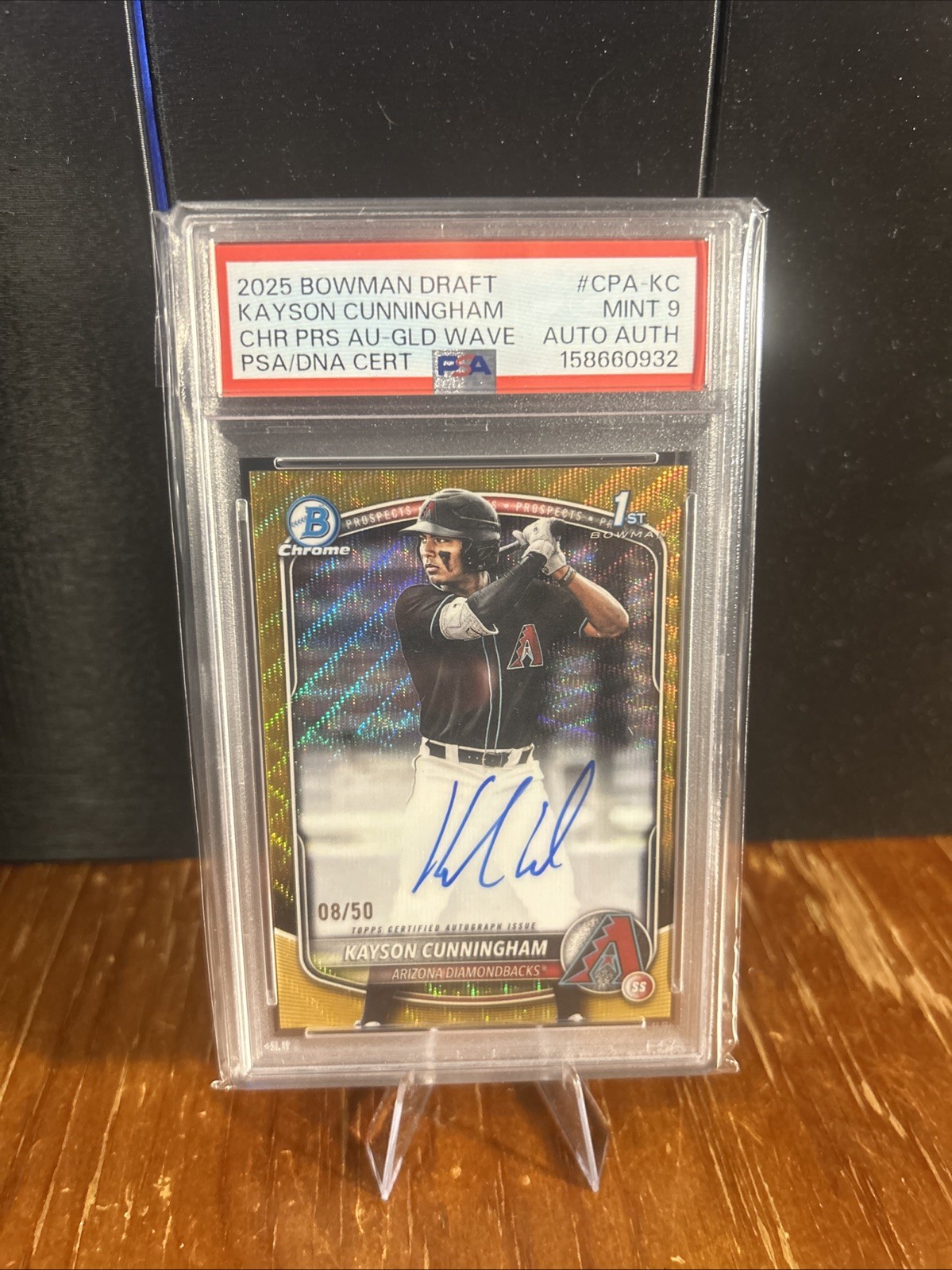 2025 Bowman Draft Kayson Cunningham Gold Shimmer Auto /50 PSA 9 #CPA-KC