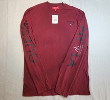 Guess Los Angeles Travel Crew Logo Long Sleeve Red Cotton Tshirt Relaxed M
