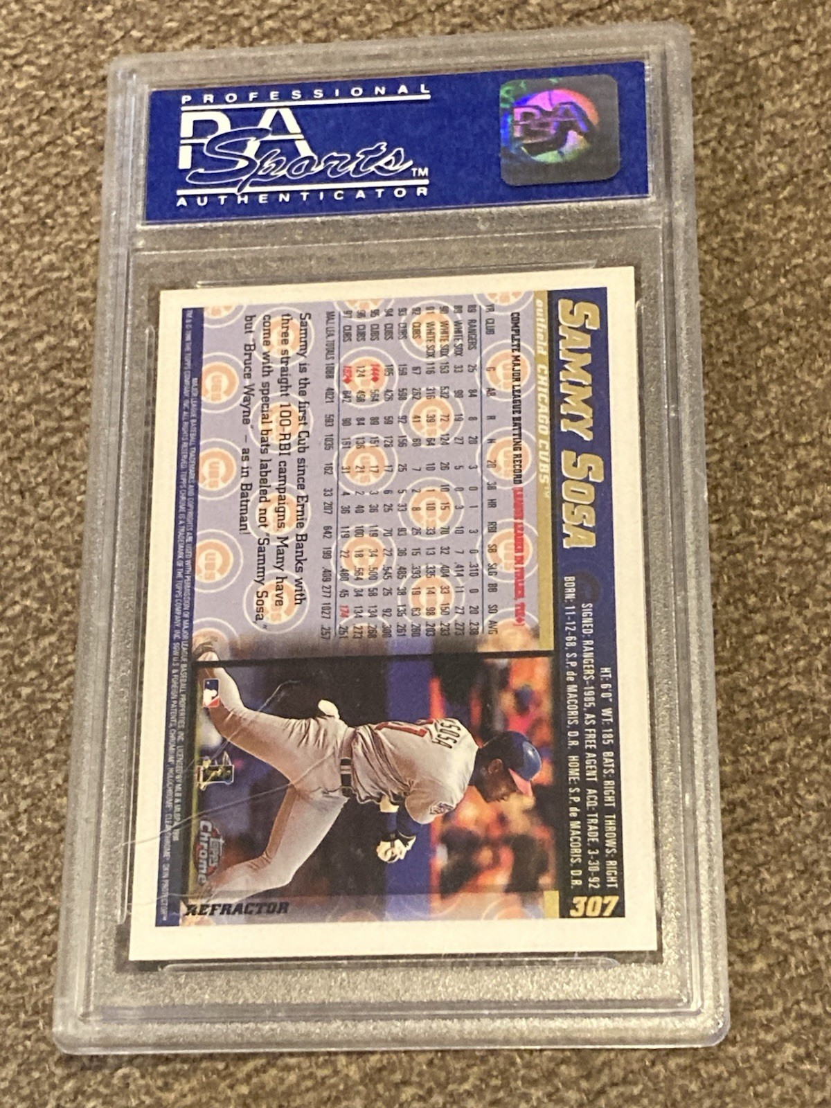 1998 TOPPS CHROME REFRACTOR #307 SAMMY SOSA PSA 9 Cubs