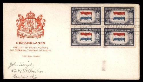 Mayfairstamps US FDC 1940s Washington DC block Netherlands flag and appreciation