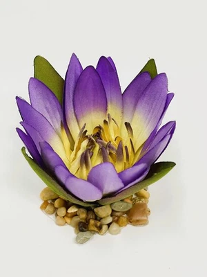 LFP 3" Small VIOLET Lilac Blue-Purple Soft Silk WATER LILY Flower Betta-safe plant,