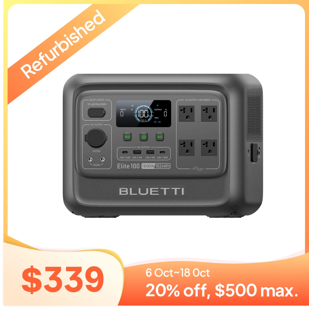 BLUETTI Elite 100 V2 1024Wh 1800W Portable Power Station for Camping Refurbished Review