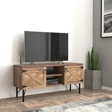 2 Cupboard 2-Tier  TV Stand, Rustic Model TV Stand,