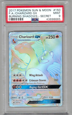 Pokemon Card PSA 9 Charizard GX 150/147 Burning Shadows Full Art Secret Rare Pokemon Card PSA 9 Charizard GX 150/147 Burning Shadows Full Art Secret Rare