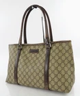Authentic GUCCI Brown GG PVC Canvas Supreme and Leather Tote Bag Purse #64461