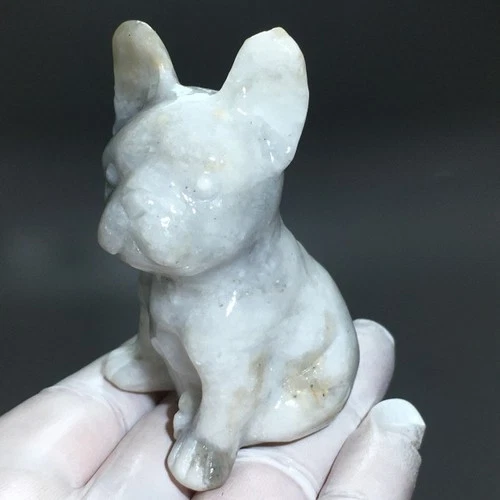 161g Natural Crystal white jade Hand Carved Exquisite dog Figurine AH887