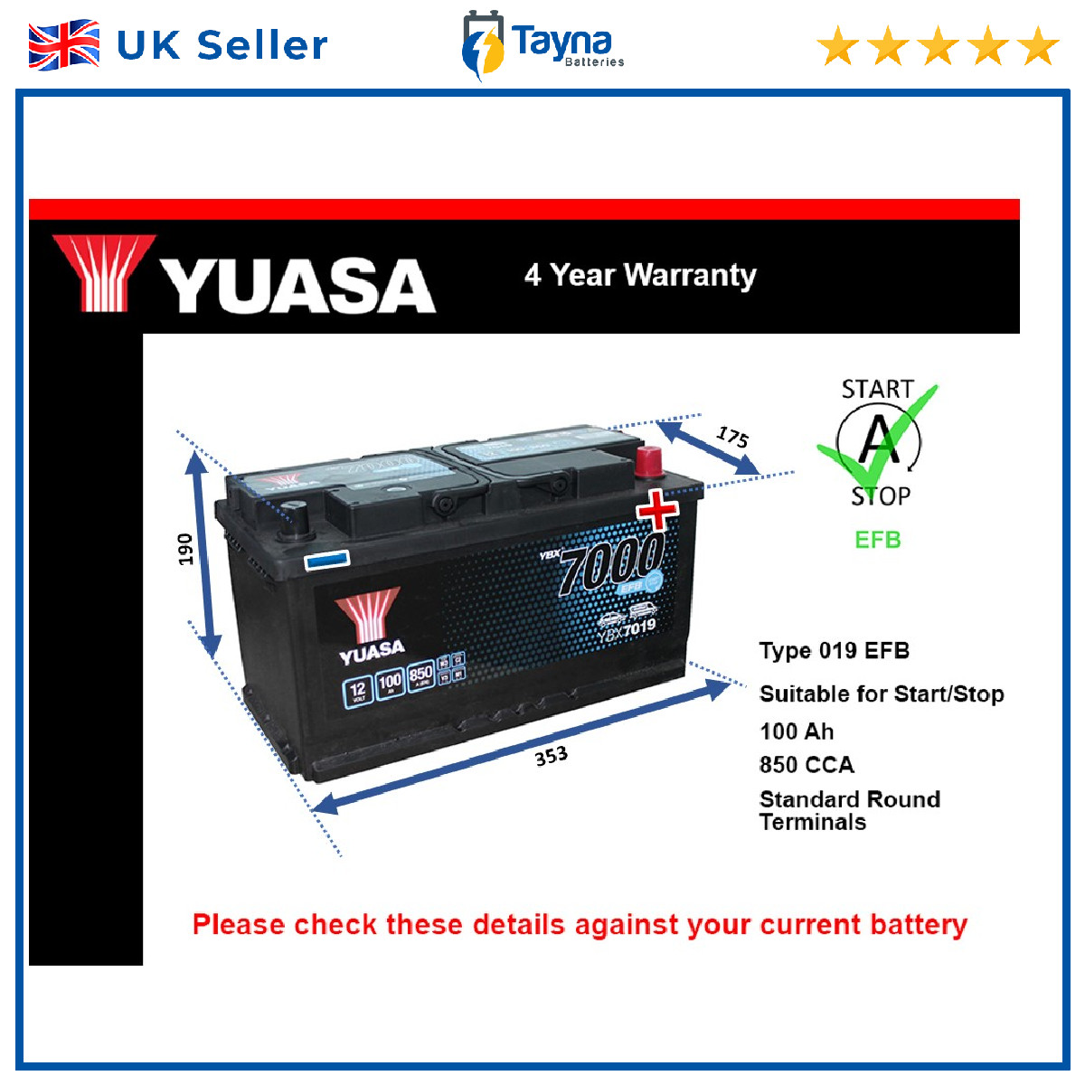 EFB Car Battery fits MASERATI LEVANTE QUATTROPORTE GRECALE MC20 Yuasa