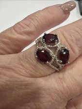 Designer Sterling Silver Pink Stone Ring Size 8