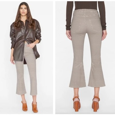 FRAME Le Crop Flare Camel Multi Houndstooth Print Tan Sz 34 {V26}