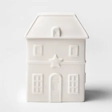House Candy Bowl Cookie Jar White Glazed Earthenware Building Threshold (Small)