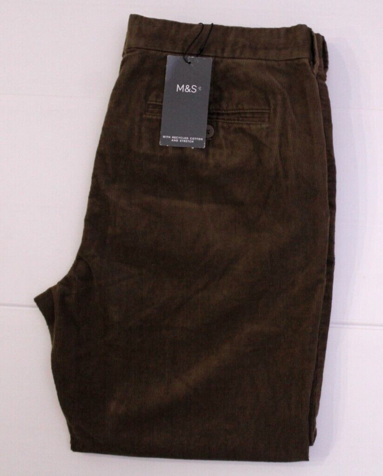 M & S Mens Cotton Stretch Corduroy Trousers Regular Fit Waist 44/Leg 29