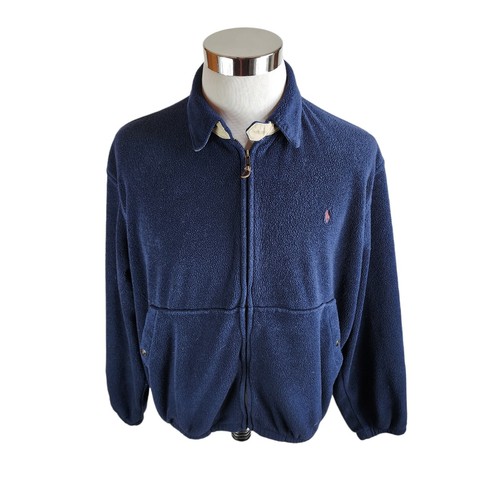 Giacca bomber vintage uomo Polo Ralph Lauren pile taglia L ottime condizioni blu navy anni 90 USA HTF - Foto 1 di 6
