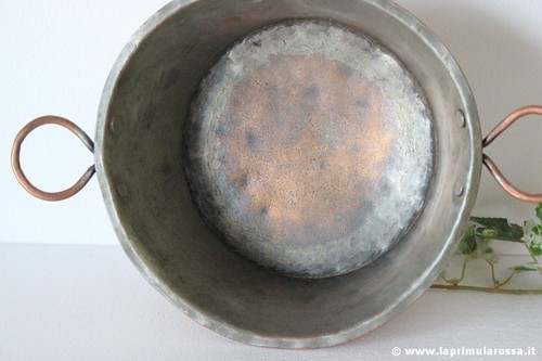 W- PENTOLA ANTICA IN RAME CON MANICI PAIOLO EPOCA 800 ANTIQUE COPPER COOKING POT - Picture 5 of 10