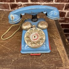 Vintage Original Blue Tin Toy Phone Speedphone The Gong Bell Mfg Co USA 1950's