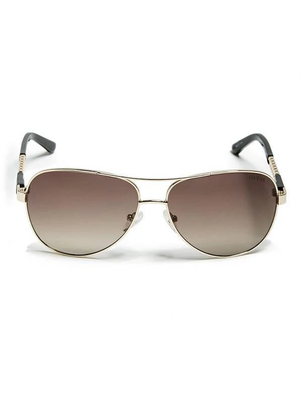 NEW GUESS GOLD BLACK TONE PURPLE 100 UV LENS AVIATOR CHAIN