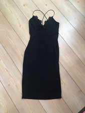 Black Midi Lace Effect Bodycon Dress