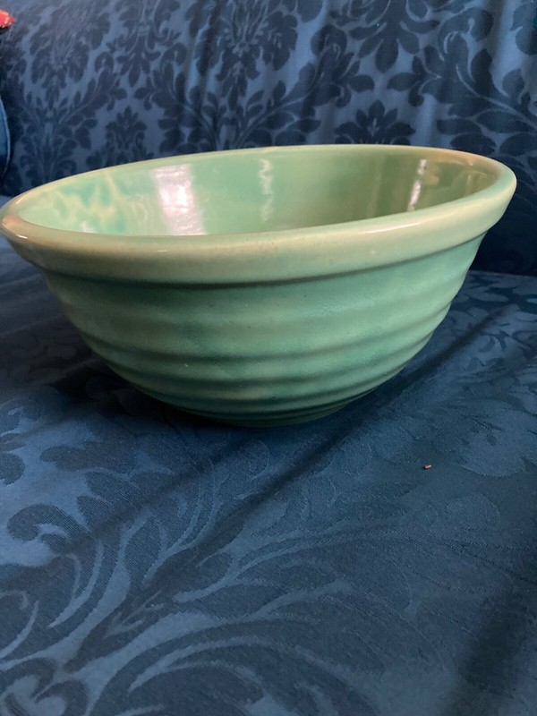 Vintage stoneware #12 green glazed mixing bowl