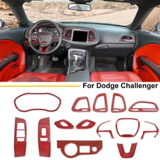 Red Carbon Inner Central Control Cover kit Accessories for Dodge Challenger 15+
