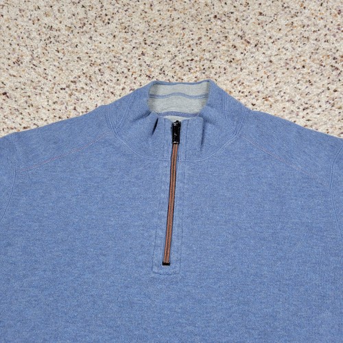 Tommy Bahama Sweater Mens Medium Blue Gray Quarter Zip Reversible Pullover A6* - 第 2/12 張圖片