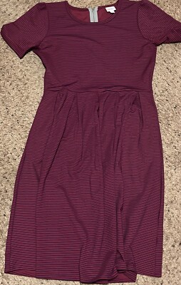 WOMENS LULAROE SIMPLY COMFORTABLE DRESS-SIZE LARGE-MAROON/BLUE STRIPE