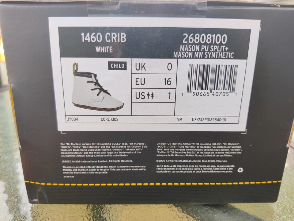 Dr. Martens 男宝宝白色短靴 1 码婴儿床鞋 1460 — 第 4/4 张图片