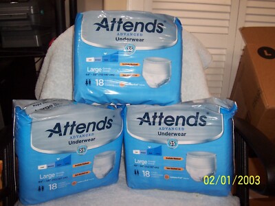 Attends Advanced Underwear Size Large 44'' - 58'' 3 Packages 54 Pieces Total